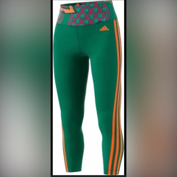 Adidas + Farm Rio Women's Bold Green/Signal‎ Orange athletic Leggings size small - Picture 4 of 14
